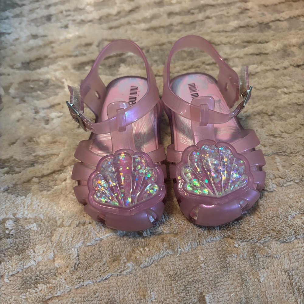 Mini Melissa Pink Iridescent Jelly Shell Sandals